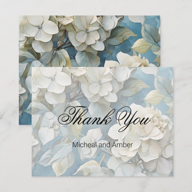 Carte De Remerciements Elégant moody bleu poussiéreux flores d'aquarelle (Devant / Derrière)