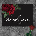 Carte De Remerciements Élégant Moody Blood Red Roses Floral Mariage<br><div class="desc">Offrez-vous une élégance intemporelle pour votre célébration d'inspiration gothique avec notre carte de remerciements mariage captivant. Un arrière - plan noir doux est la toile parfaite pour un bouquet captivant mais sobre. Imaginez un coin de fleurs de rose rouge sang muet, où de riches teintes rouges se mêlent au feuillage...</div>