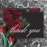 Carte De Remerciements Élégant Moody Blood Red Roses Floral Mariage<br><div class="desc">Offrez-vous une élégance intemporelle pour votre célébration d'inspiration gothique avec notre carte de remerciements mariage captivant. Un arrière - plan noir doux est la toile parfaite pour un bouquet captivant mais sobre. Imaginez un coin de fleurs de rose rouge sang muet, où de riches teintes rouges se mêlent au feuillage...</div>