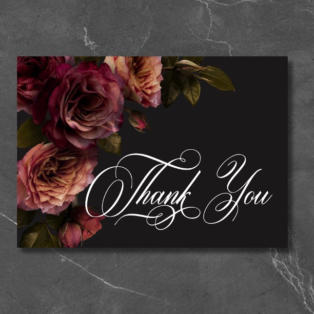 Carte De Remerciements Elégant Moody Muted Rust & Burgundy Floral Mariage (Elegant Moody Muted Rust & Burgundy Floral Wedding Thank You Card)