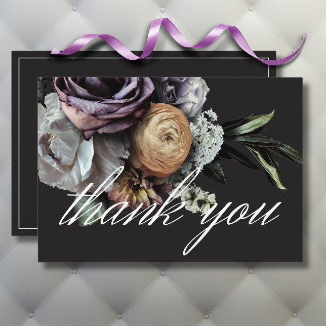 Carte De Remerciements Élégant Moody Twilight Muted Floral Mariage (Elegant Moody Twilight Muted Floral Wedding Thank You Card)