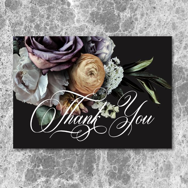 Carte De Remerciements Élégant Moody Twilight Muted Floral Mariage (Elegant Moody Twilight Muted Floral Wedding Thank You Card)