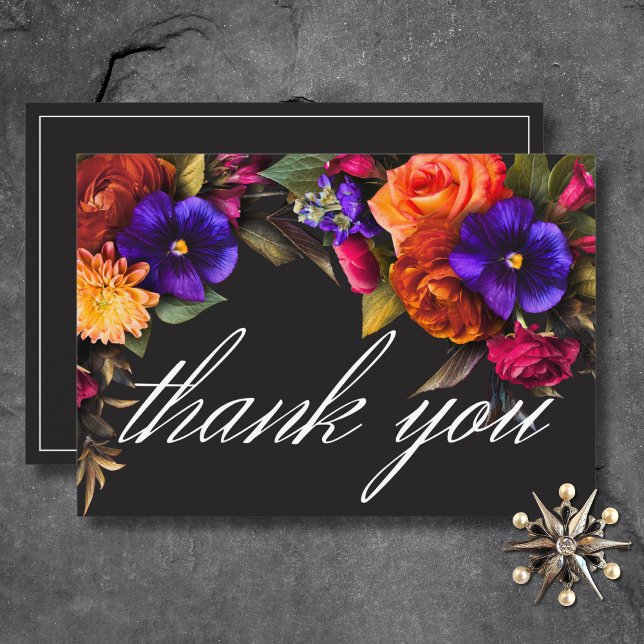 Carte De Remerciements Élégant Moody Vibrant Harvest Floral Mariage (Elegant Moody Vibrant Harvest Floral Wedding Thank You Card)