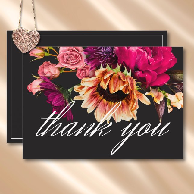Carte De Remerciements Élégant Moody Vibrant Sunset Floral Mariage (Elegant Moody Vibrant Sunset Floral Wedding Thank You Card)