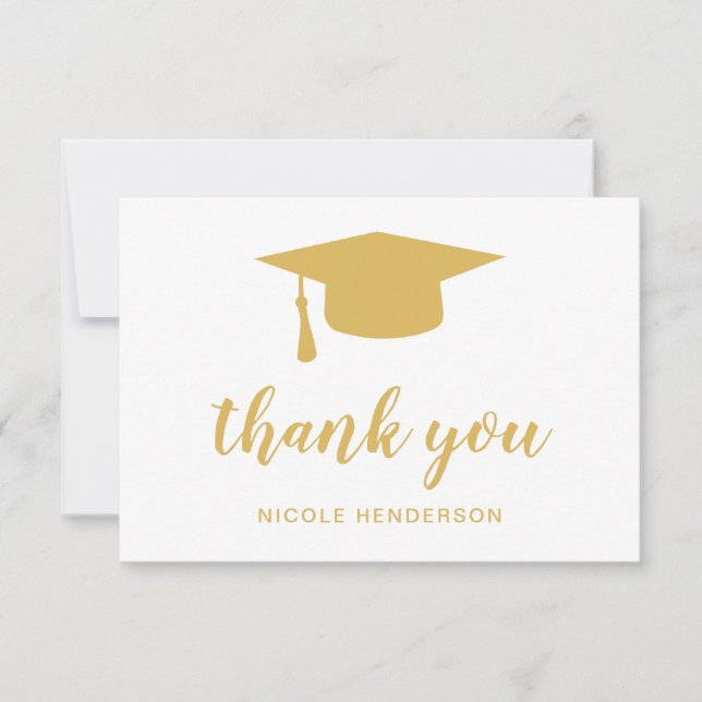 Carte De Remerciements Elégant Mortar Board Faux Gold Graduation (Devant)