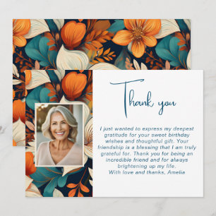 Carte De Remerciements Élégant motif de fleurs et de feuillage Photo Anni