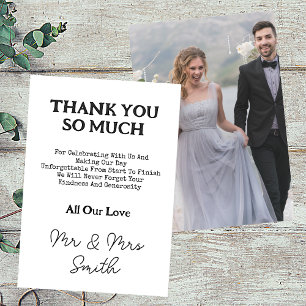 Carte De Remerciements Elegant Mr & Mrs Mariage Photo