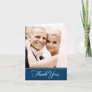 Carte De Remerciements Elegant Navy Blue Scalloped Wedding Photo