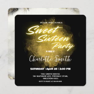 Carte De Remerciements Elégant néon or rose marbre Doux 16e anniversaire