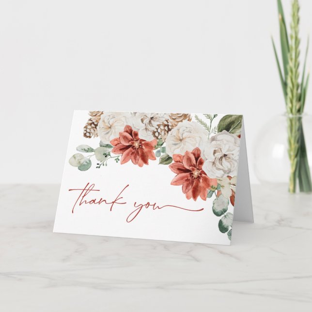 Carte De Remerciements Élégant Noël Hiver Rouge Or Fête de Mariage (Devant)