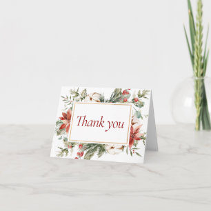 Carte De Remerciements Élégant Noël Hiver Rouge Or Fête de Mariage