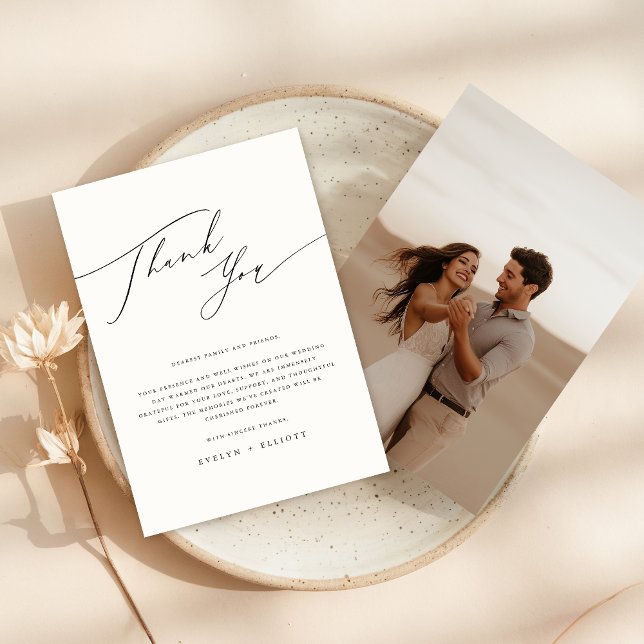 Carte De Remerciements Elégant noir blanc photo table de réception de mar (Créateur téléchargé)