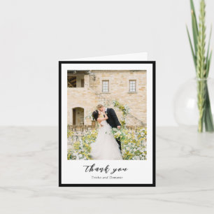 Carte De Remerciements Elégant noir et blanc Photo Mariage moderne