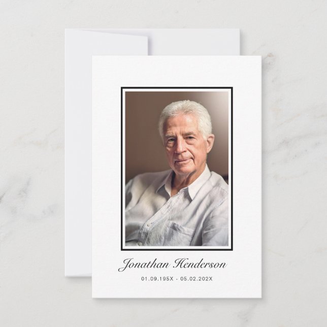 Carte De Remerciements Élégant noir et blanc Script funéraire photo (Devant)