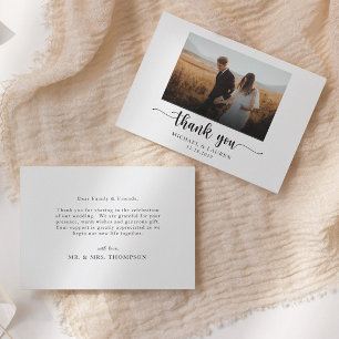 Carte De Remerciements Elégant noir et blanc Simple photo Mariage