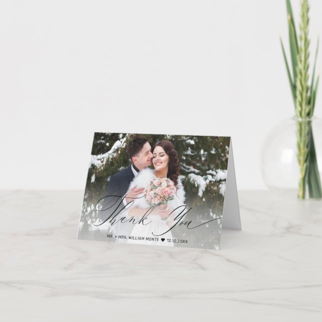 Carte De Remerciements Élégant noir Script Calligraphie Mariage photo (Devant)