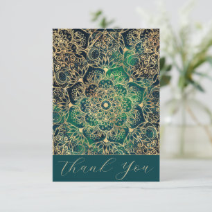 Carte De Remerciements Elégant or Mandala Floral Vert bleu