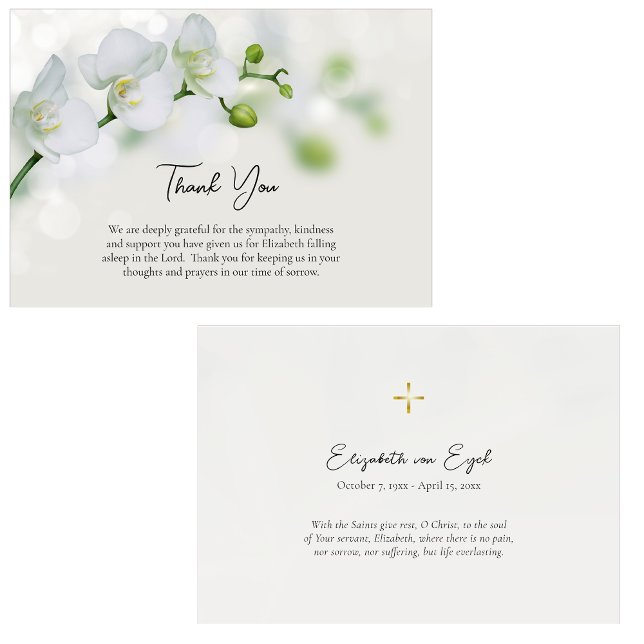 Carte De Remerciements Elégant Orchidées Orthodoxe Christian Funeral (Créateur téléchargé)