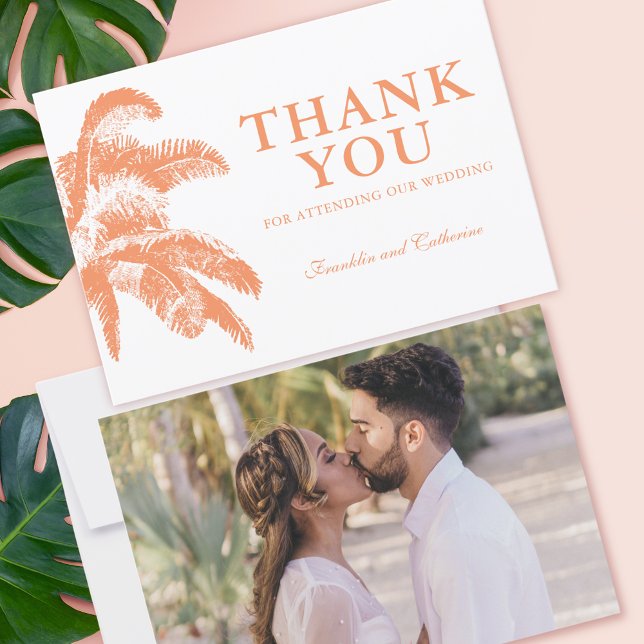 Carte De Remerciements Élégant palmier Mariage tropical Photo (Vintage Boho Tropical Palm Photo Wedding Thank You Card)