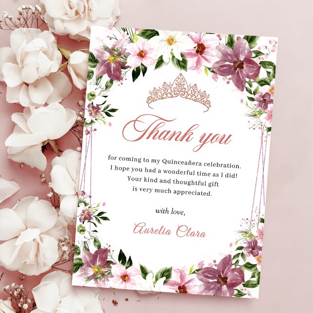 Carte De Remerciements Élégant papillons floraux de Quinceañera (Créateur téléchargé)