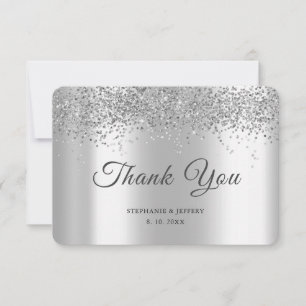 Carte De Remerciements Élégant Parties scintillant à huile d'argent Maria