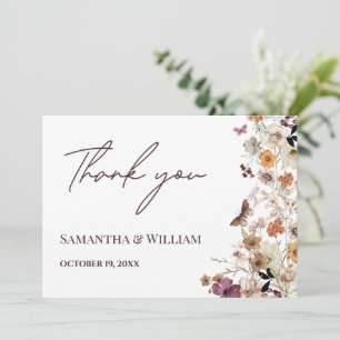 Carte De Remerciements Elégant Pastel Chic Boho Fleur sauvage Mariage à t