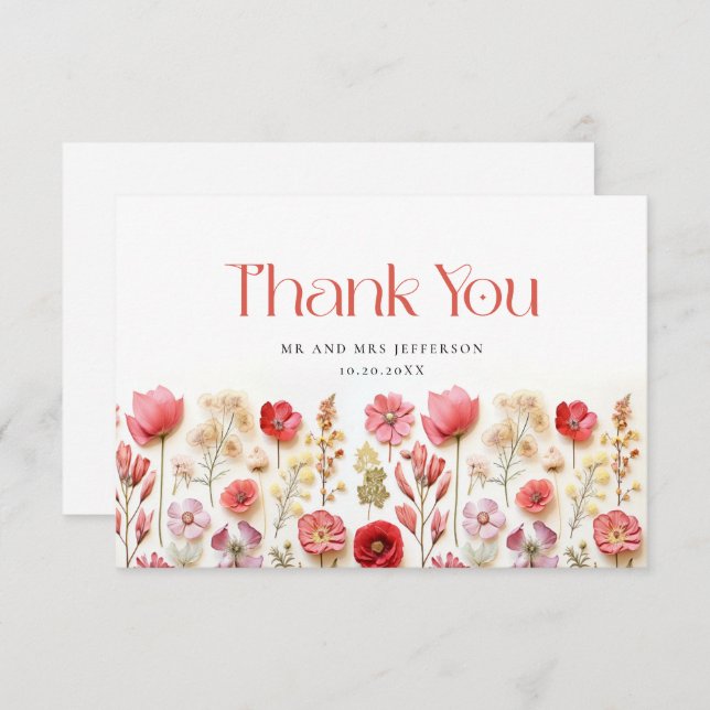 Carte De Remerciements Élégant Pastel Pink Bohemian Field Fleur sauvage (Devant / Derrière)