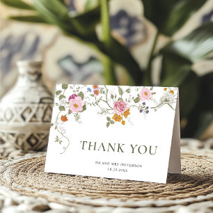 Carte De Remerciements Élégant Pastel Pink Bohemian Field Fleur sauvage