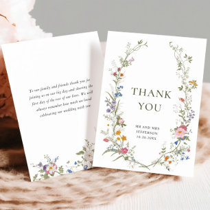 Carte De Remerciements Élégant Pastel Pink Bohemian Field Fleur sauvage