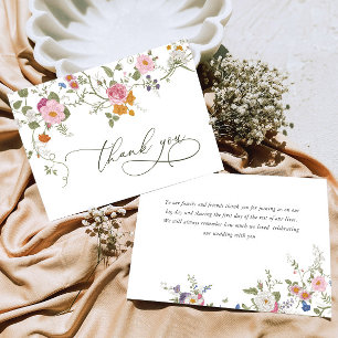 Carte De Remerciements Élégant Pastel Pink Bohemian Field Fleur sauvage