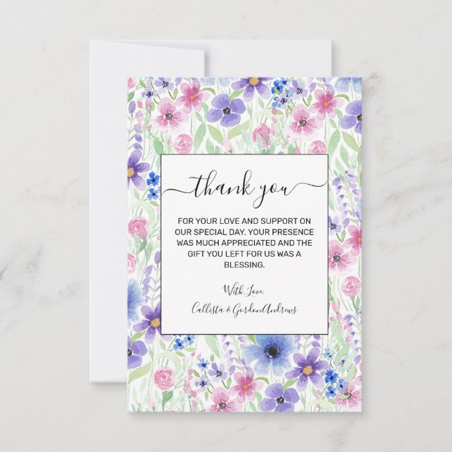 Carte De Remerciements Elégant Pays Rose violet bleu Aquarelle (Devant)