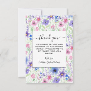 Carte De Remerciements Elégant Pays Rose violet bleu Aquarelle