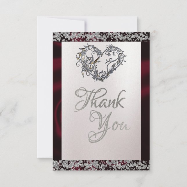 Carte De Remerciements Elegant Pearl, Burgundy Ribbon & Sparkle (Devant)