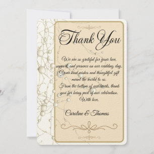 Carte De Remerciements Elégant Pearl Gold Script Mariage Perles romantiqu