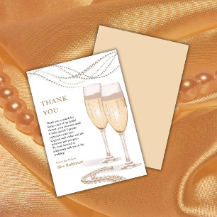 Carte De Remerciements Élégant Perles d'Or & Prosecco Enterrement de Vie