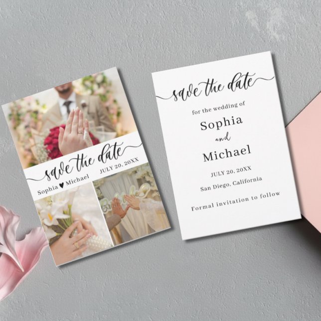 Carte De Remerciements Elegant Photo Collage Save the Date Card (Créateur téléchargé)