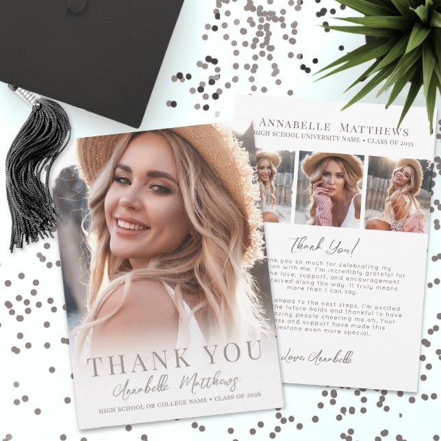 Carte De Remerciements Elegant Photo Graduation (Elegant Photo Graduation Thank You Card )