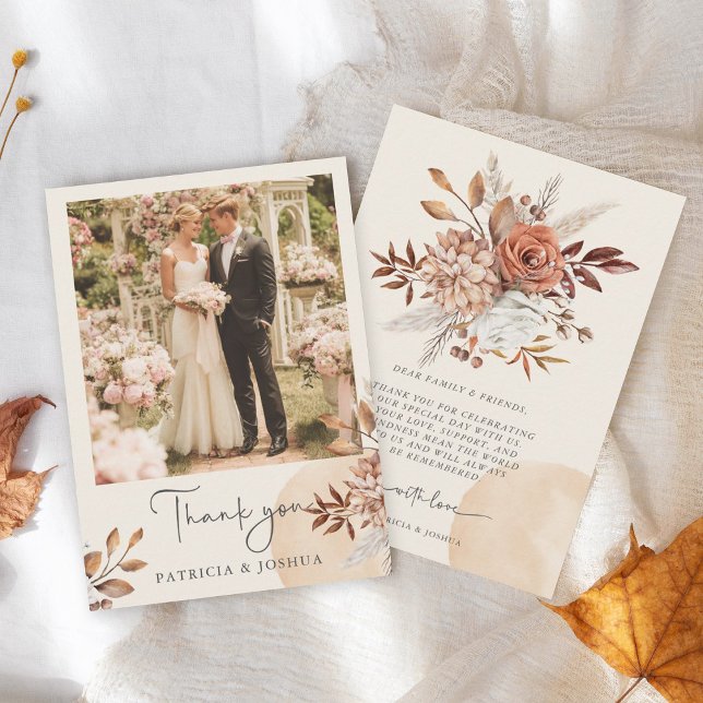 Carte De Remerciements Elegant Photo Rustic Autumn Wedding Thank You Card (Créateur téléchargé)