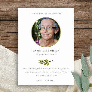 Carte De Remerciements Élégant Pine Branche Faune Photo Sympathy Memorial