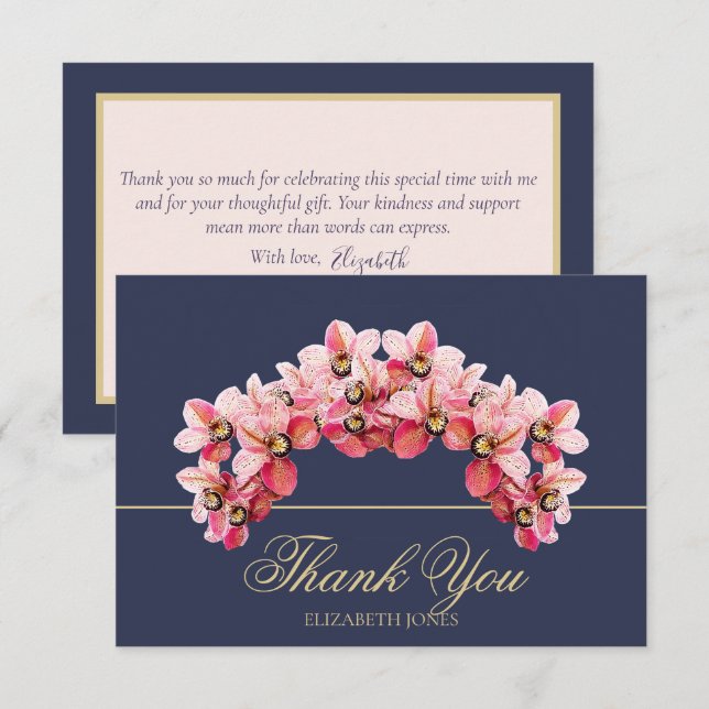 Carte De Remerciements Elegant Pink Chic Orchid Bridal Shower Thank You (Devant / Derrière)