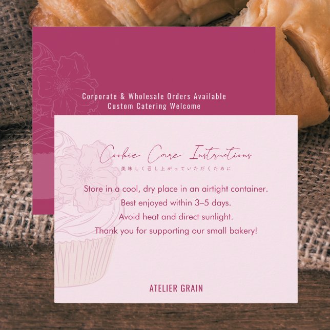 Carte De Remerciements Elegant Pink Cupcake Cookie Care Instructions (Créateur téléchargé)