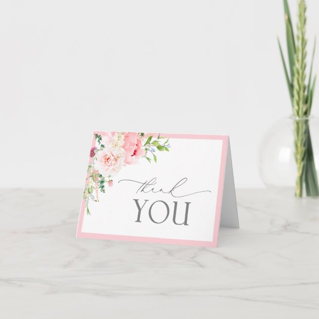 Carte De Remerciements Elegant Pink Garden Flowers Bridal Shower (Devant)