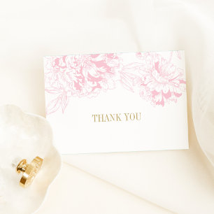 Carte De Remerciements Elegant Pink Gold Floral Peony Wedding