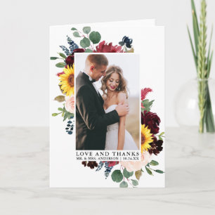 Carte De Remerciements Élégant pliage floral mixte aquarelle d'amour et d