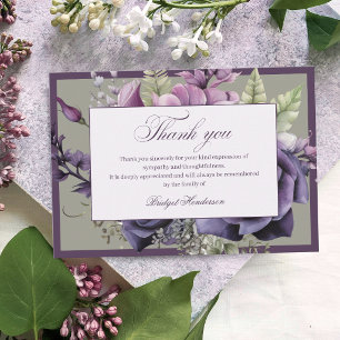 Carte De Remerciements Élégant Plum Pourpre Floral Funérailles
