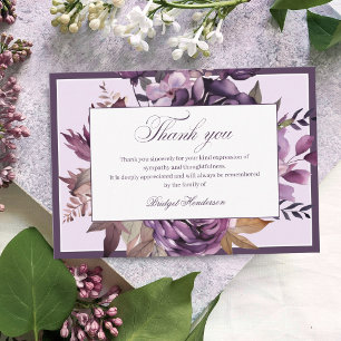 Carte De Remerciements Élégant Plum Pourpre Floral Funérailles