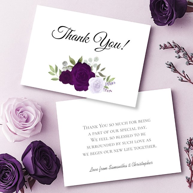 Carte De Remerciements Élégant Plum violet & Lavender Boho Rose Mariage (Front/Back)