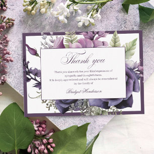 Carte De Remerciements Élégant Plumage Floral Funéraire Violet