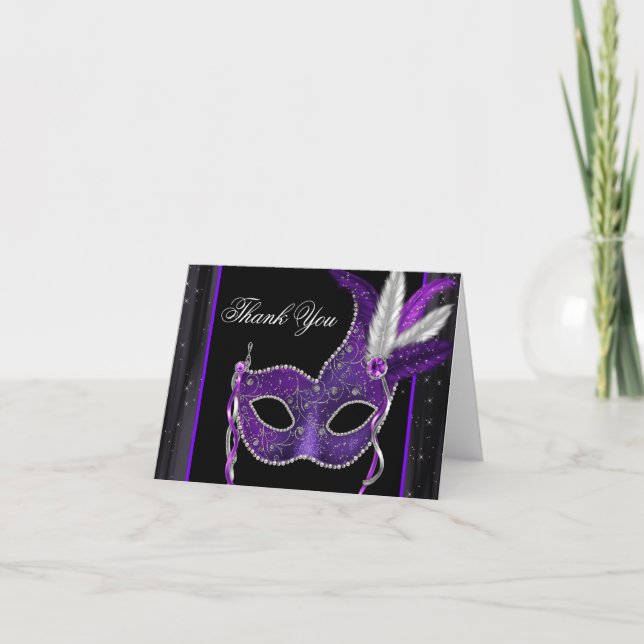 Carte De Remerciements Elegant Purple Masquerade Party Thank You Card (Devant)