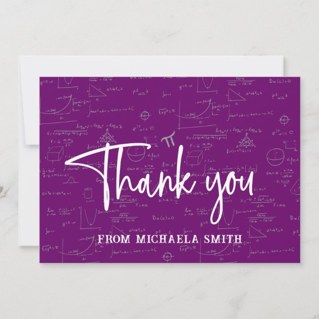 Carte De Remerciements Elegant Purple Mathematics Formulas Graduation (Devant)